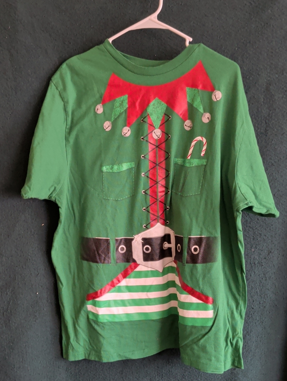 Holiday Time Green and Red Elf Apron Graphic Kids Tee